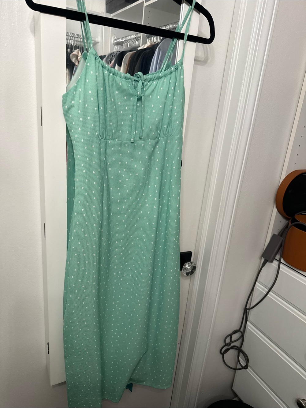 Charlie Holiday Mint Green Polka Dot Midi Slip Dress